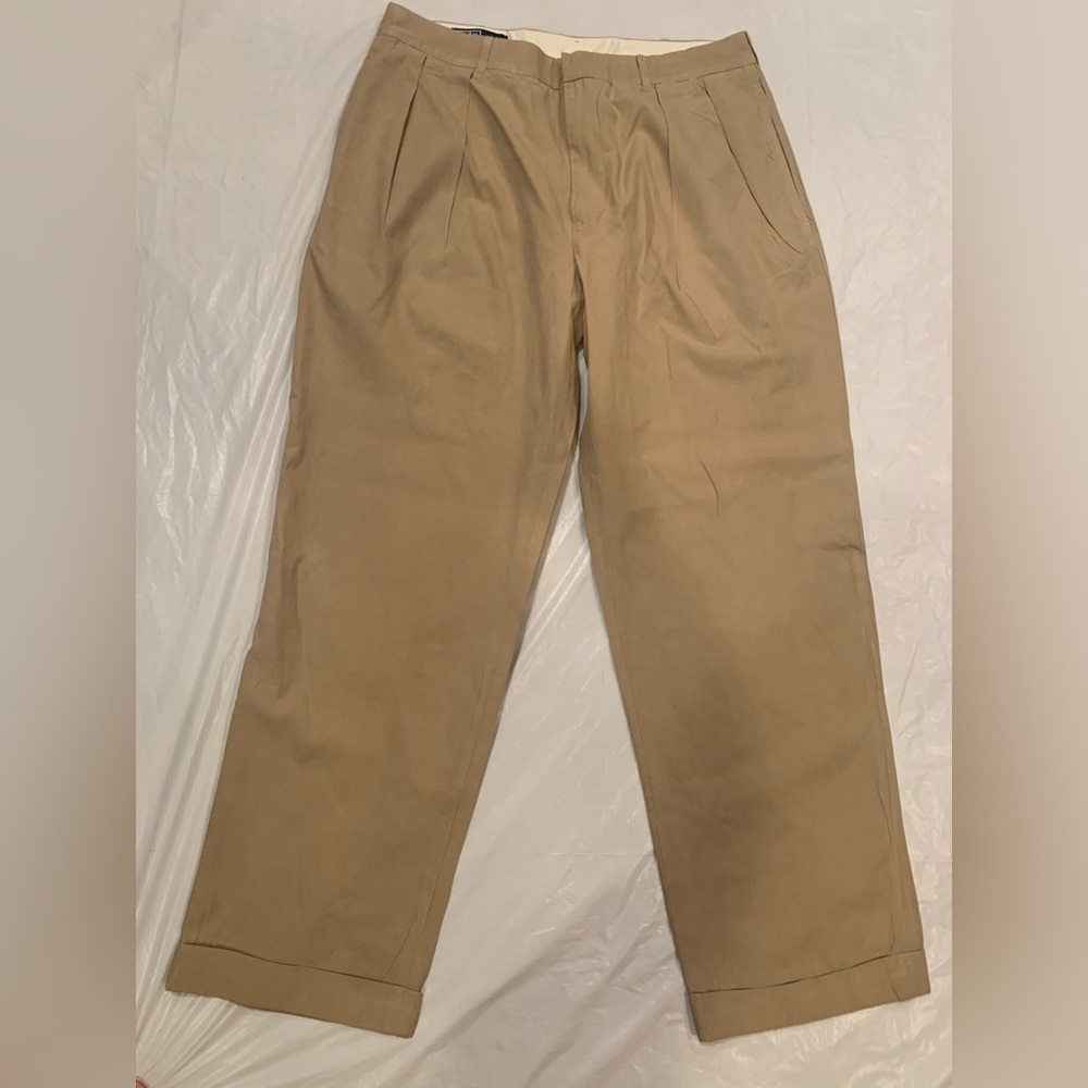 Polo by Ralph Lauren Men's Tan Pleated Cuffed Silk Blend Pants 36x32
